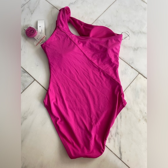 NWT Carmen Marc Valvo size 6 hot pink one shoulder one piece swimsuit Azalea - Picture 2 of 3